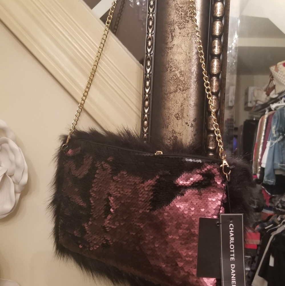 Sequin fur crossbody
